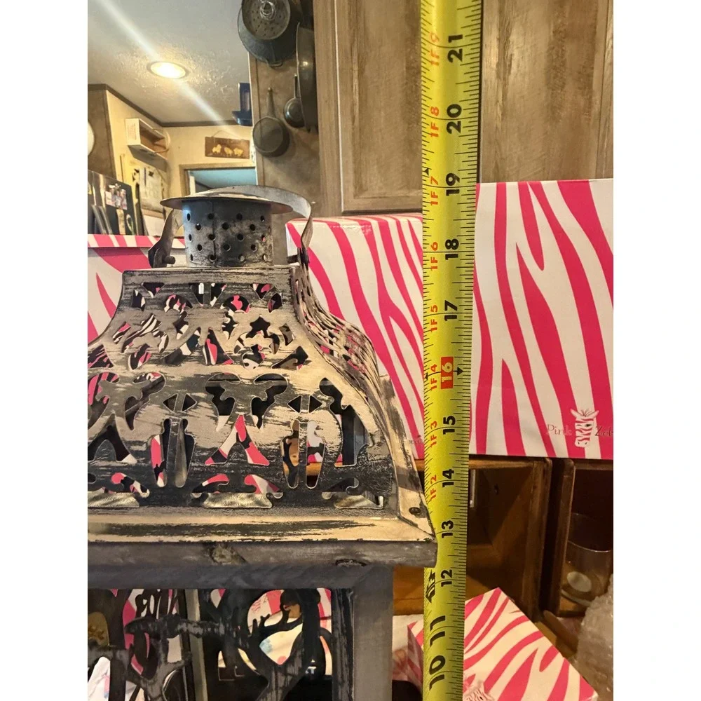 Pink Zebra Halloween Owl RIP Lantern Accent Lamp Distressed Grey Wood Metal